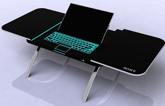 Мини компьютерный стол раздвигается и превращается в полноценный компьютер.